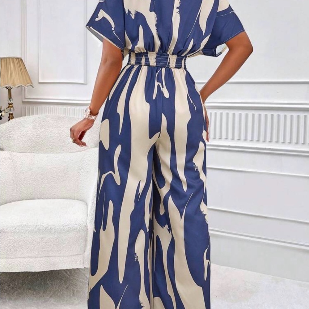 Stylish Blue and Cream Jumpsuit - Picture 2 of 4